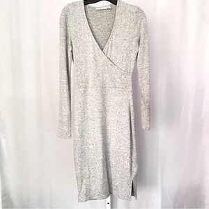 La Classe Couture Grey Faux Wrap Sweater Dress — XS